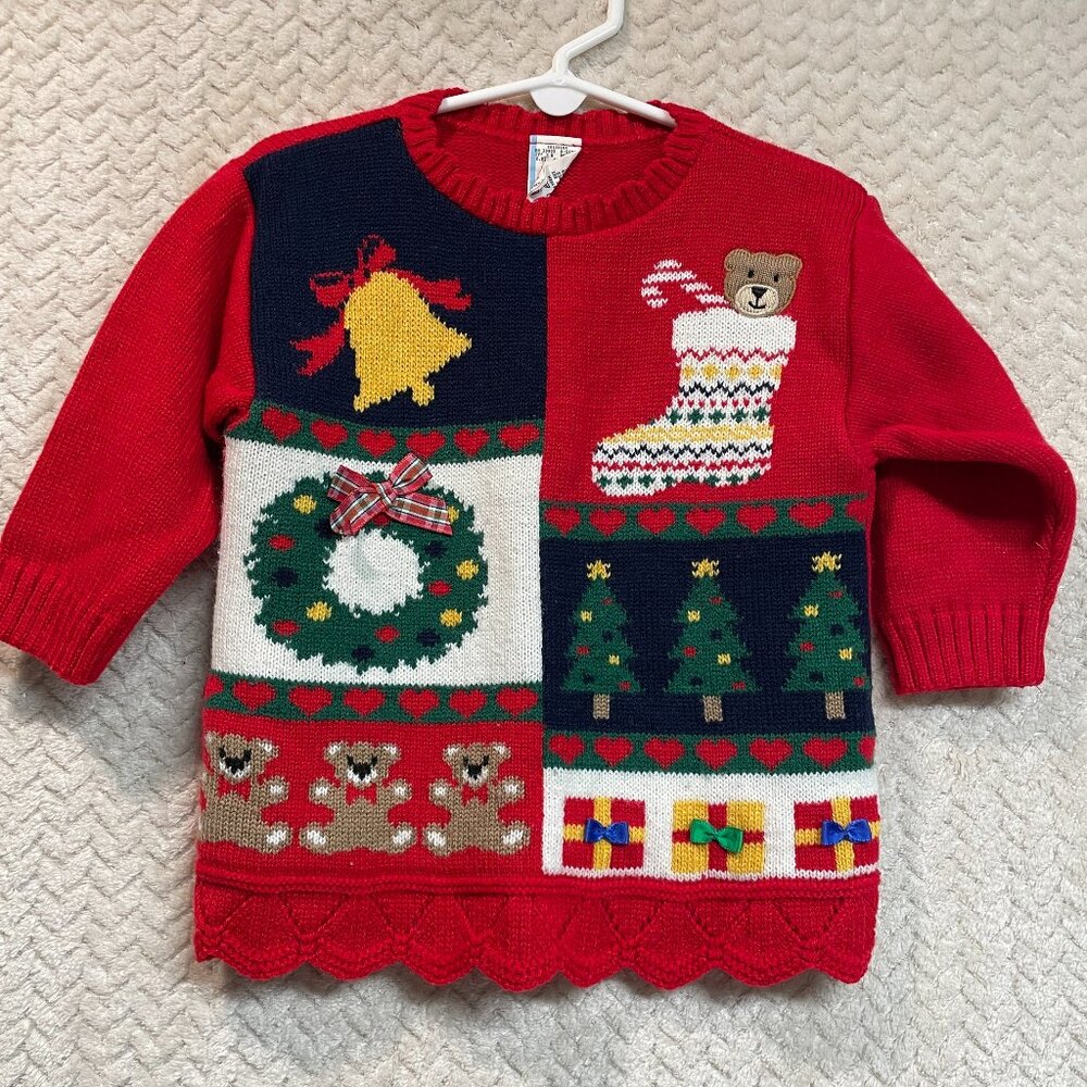 Baby Togs Kids Vintage Red‎ Christmas Knit Scalloped Sweater 18 months